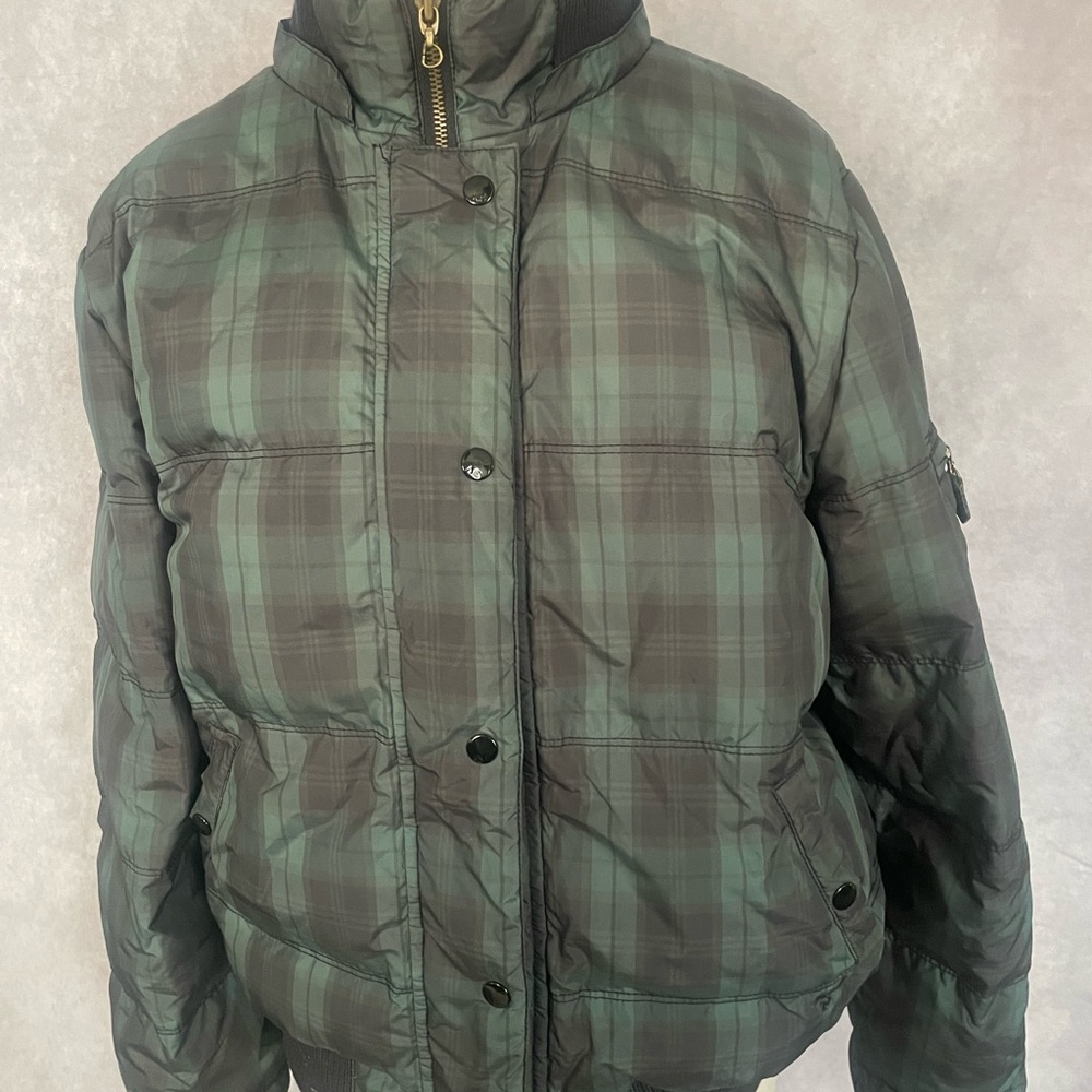 Y2K American Eagle Goose down Plaid Green/Black Women's puffer jacket SizeXL